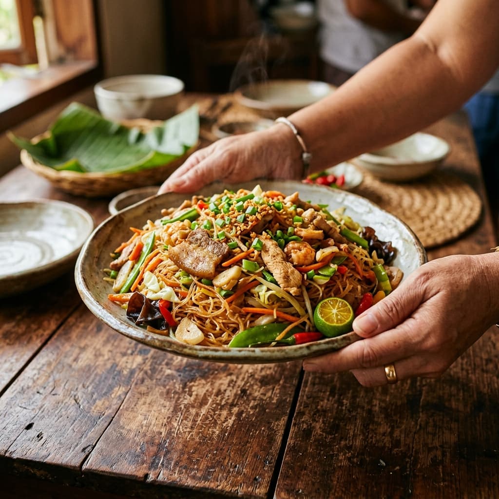 A freshly cooked local noodle dish